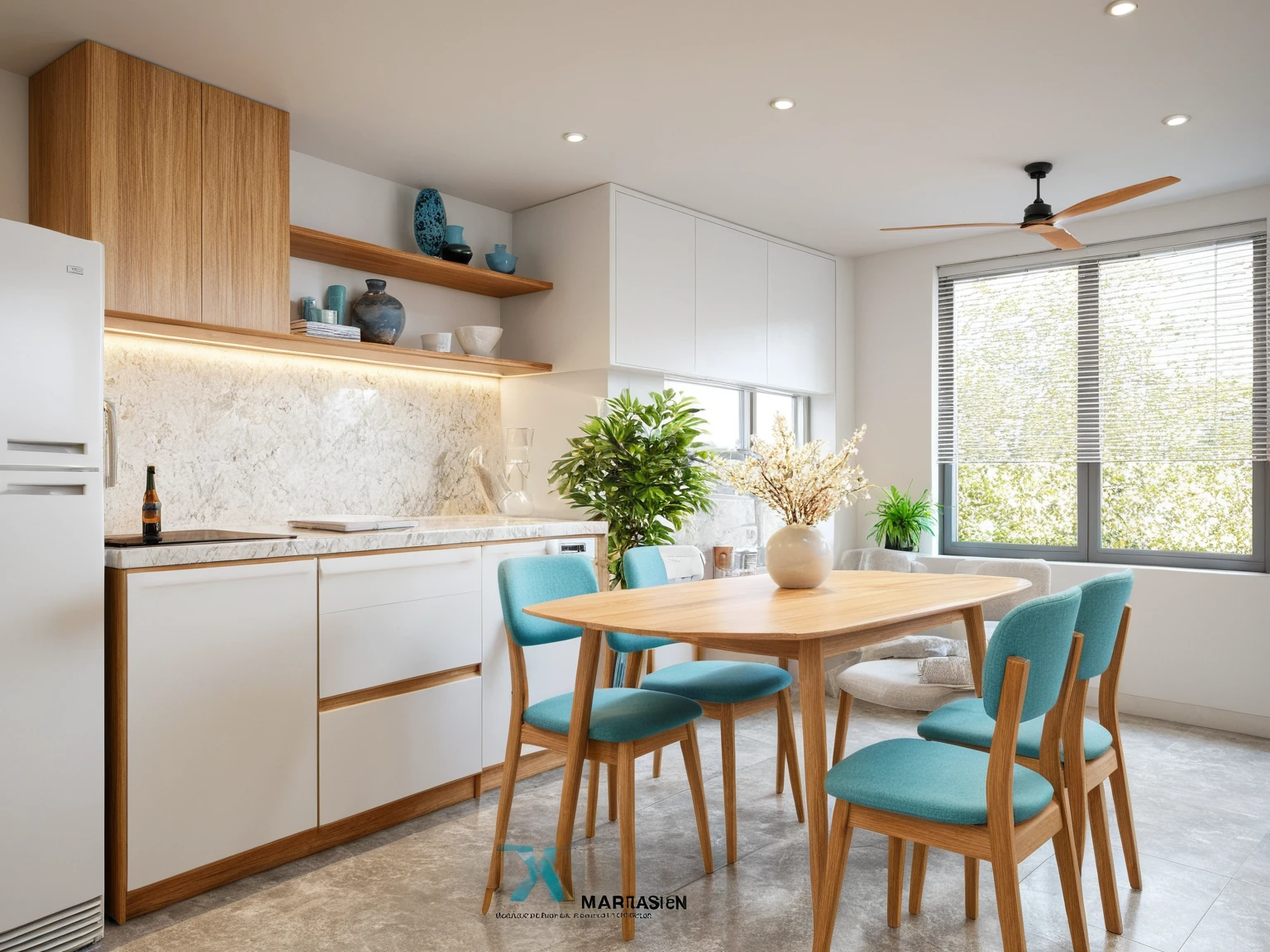 Interior Design, kitchen room, (minimalist style:1.2), (minimalist interior space), (minimalist furniture design), (space that realistically describes the minimalist interior of a townhouse), soft lines detail rendering realtime, (Warm LED 4000k white tone, Clean and comfortable, timeless, making the space appear clear), carpet, blanket cotton, (circle spotlight), (indoor), (neutral white mix pink and light blue tone color), (white wall mix beige wall design), (An Cuong Wooden Furniture minimalist Style), (An Cuong wood with MDF surface glued with melamine coating), (architectural design visualization), (reflection), (focus on object), (material normal bump real reflection), (multi-level reflection), (chao vantage software visualization render),(((Best Quality))), ((Masterpiece)), ((best illustration)), ((best shadows)), (( Super Detail)), (Intricate lines), (Photorealism),(hyper detail), ((archdaily)), ((award winning design)), (dynamic light), ((spotlight)), (perfect light), ( shimering light), ((photorealistic)), ((intricate detail)), ((extreme detail)), ((crazy detail)), ((octane render)), ((trending on artstation)), ((High- fidelity)), ((Viwvid)), ((Crisp)), ((Bright)), ((Stunning)), ((Eye-catching)), ((High-quality)),((Sharp)), ((day sun environment)), ((Illuminating)), ((Flawless)), ((High-quality)),((Sharp edge render)), ((medium soft lighting)), ((photographic render)) , ((detailed archviz)), ((reality environment)), (level of photo realism, depends on lighting, materials, composition, Real-Time Rendering, based on chao vantage timage rendering graphics software)