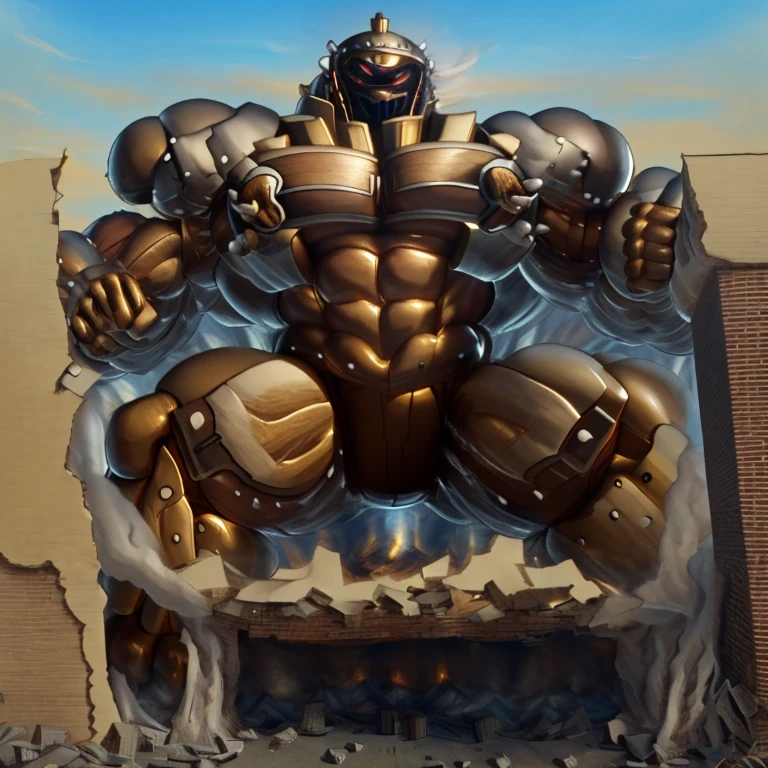 SOLO (masterpiece. official art. 8k. best quality. detailed full body. full body.)

(situation 1 : dominating Armored Flazzard. Armored Flazzard is over 1000 meters long. focus GIANT mechanical Muscular Armored Flazzard is trampling the city. Looking down. macro. stomp. Low-angle perspective. emphasizing the immense size.)

(situation 2 :smoke and flames rising from the destruction in the city)

(Additional details 1: real texture material. whole body shines like metal. emphasizes the muscles. suit fully made of metal.).

(Additional details 2: Detailed head. Detailed Body. Detailed abs. gigantic muscles. HYPER MUSCLES. Gigachad Muscular. big muscle. pecs. triceps. traps. unusually developed muscular body. body full of huge muscles. showing off muscles. pectorales enormes. Exaggeratedly huge muscles. huge muscles. long legs.).
