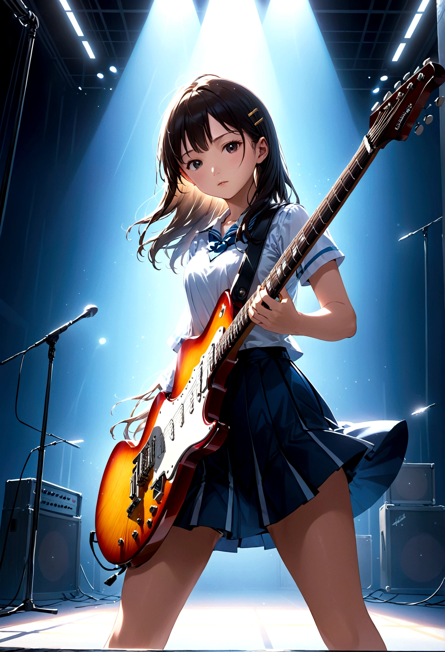 high school girl、Light Music Club、Electric guitar、Guitar solo