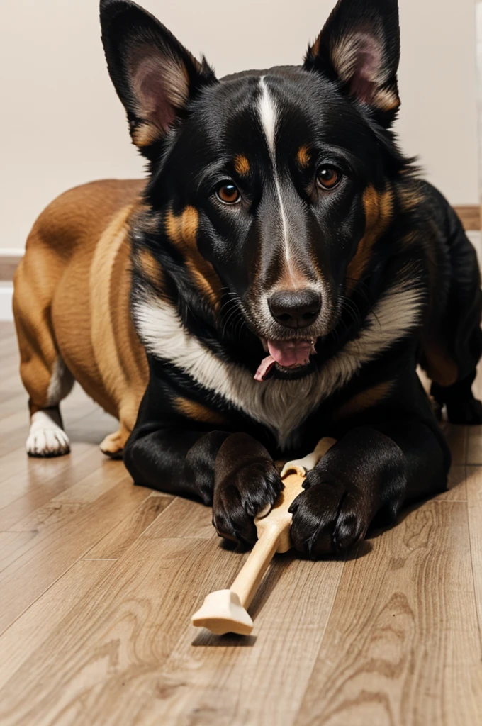 Dog eating  bone