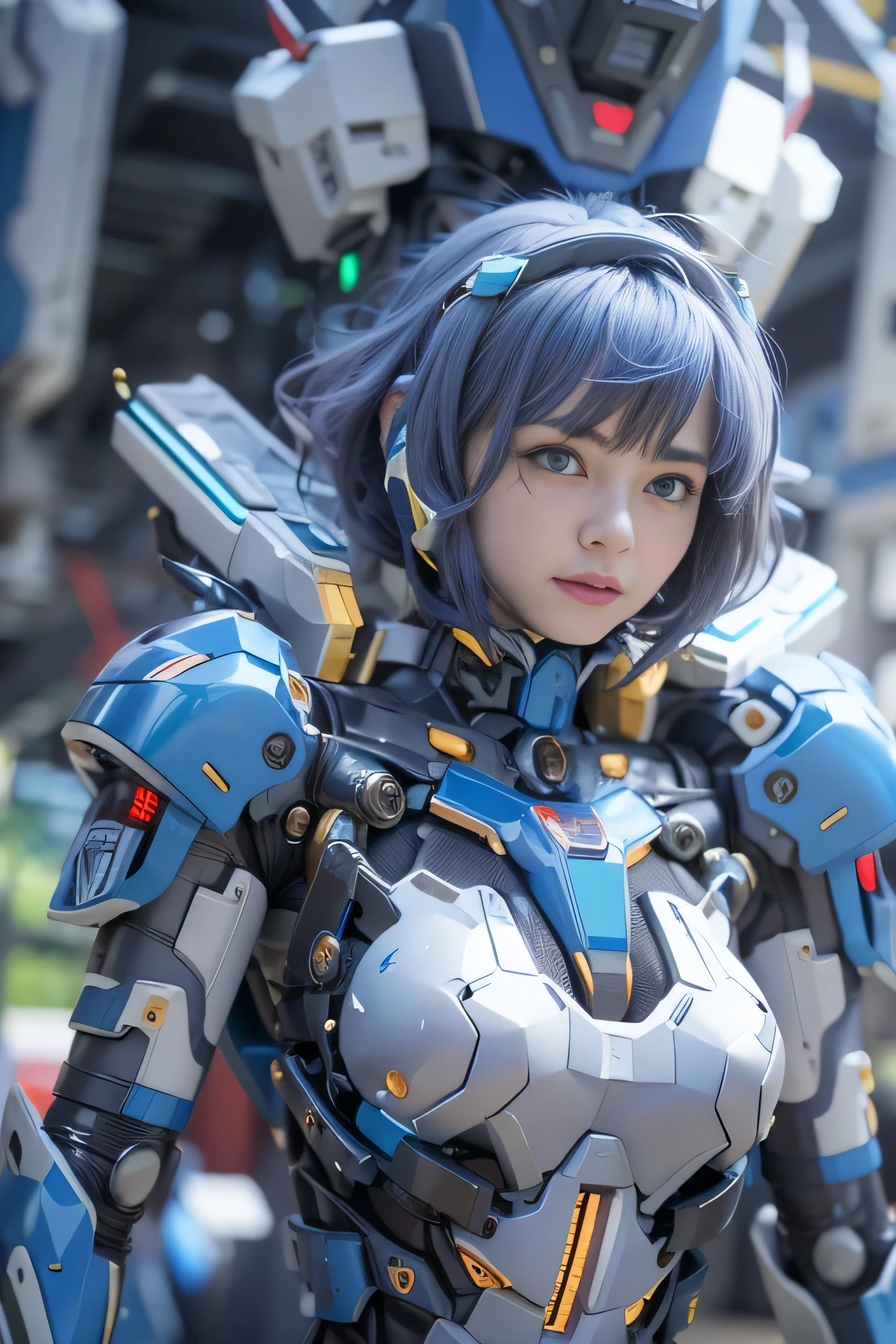(Raw quality:1.4), Wide-angle shot, 1 female, Mecha, Sparkling Blue Eyes, Very cute face, (Realistic:1.37), バイオMechaニカル, Complex robot, Spaceship interior bokeh background, Ultra-realistic, Very detailed, Very intricate detail, Beautiful woman in sharp focus, Woman Restrained By Machine, Exposed belly, crucifixion, spread_arms,