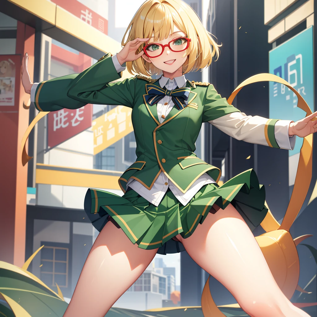 1girl, anime girl, young, fair skin, short hair, blonde, green eyes, glasses, small chest, middle hips. --auto --s2