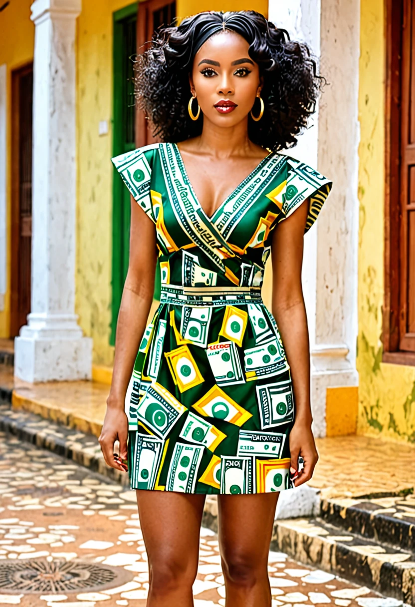 (8k, highest quality, ultra detailed:1.37), 40yo, a stylish African women, showcases her unique fashion sense in a trendy setting. She wears a chic ensemble, combining modern pieces with cultural influences. The high-resolution image captures ultra-detailed realism, highlighting confident pose, captivating eyes, and flawless complexion. the background iconic stockyards in Fort Worth --auto --s2