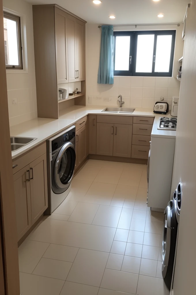 create for me a plan of a house with land measuring 6 meters in front by 25 meters in back, 2 bedrooms 1 bathroom, Laundromat , American kitchen and garage