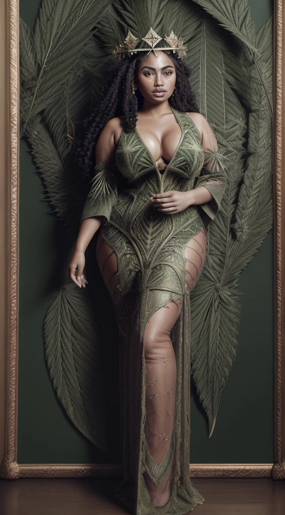 (extremely detailed CG unity 8k wallpaper:1.5),<(masterpiece:1.5), (best quality:1.7), full body view, high resolution illustration, (finely detailed eyes and detailed face:1.3), (detail:1.3, best quality, (ultra-detailed), (an extremely delicate and beautiful), (illustration), (painting),(masterpiece:1.5),cinematic light,dynamic angle,floating,sharp focus,(2d:1.7), (best quality:1.3),(illustration:1.1),((disheveled hair:1.2),(beautiful detailed eyes:1.1),(cinematic light:1.1), (marijuana goddess:1.2), (cannabis goddess:1.2), (ganja goddess:1.2), (weed goddess:1.2), (hemp goddess:1.2), (marijuana leaf crown:1.2), (Beautiful Indonesian Girl), wearing a sexy traditional Indonesian Kebaya dress, curvy body type, voluptuous body type, curvy body type, thick body type, big chest, big , (Indonesian Art Culture) , Marijuana Indonesia Park background