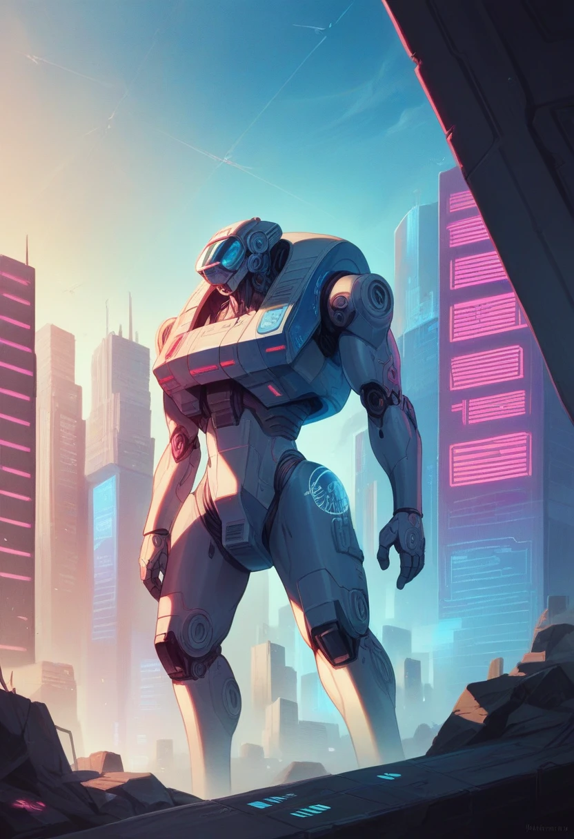 A futuristic cyberpunk cityscape, advanced artificial intelligence, towering skyscrapers, neon lights, holographic displays, bustling crowds, high-tech gadgets, gleaming chrome and steel, advanced robotics, holographic interfaces, vibrant color palette, cinematic lighting, dynamic camera angles, ultramodern architecture, seamless integration of technology and nature, sense of technological singularity, hyper-realistic rendering, photorealistic detail, cinematic atmosphere, masterpiece, best quality, 8k, highly detailed