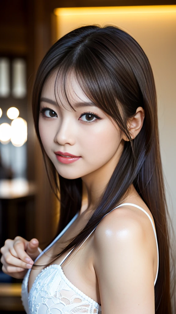 masterpiece, Highest quality, Realistic, Highly detailed CG integrates 8K, 8K,(Very beautiful face, Beautiful Lips, Beautiful Eyes), Exquisitely detailed face,1 Girl, Very beautiful girl,Exquisite eye makeup,Subtle eye detail,The best example of four fingers and one thumb,Toned figure,Nice and beautiful smile,明るいLong Hair,transparent, Quality hair,(masterpiece, Highest quality:1.2),alone,The eyes are exquisite and delicate,Brown Hair、Long Hair、Pink Lips,blue eyes,Big Breasts、Wavy Hair、(((Bunny girl、pub)))、Japanese、25-year-old female