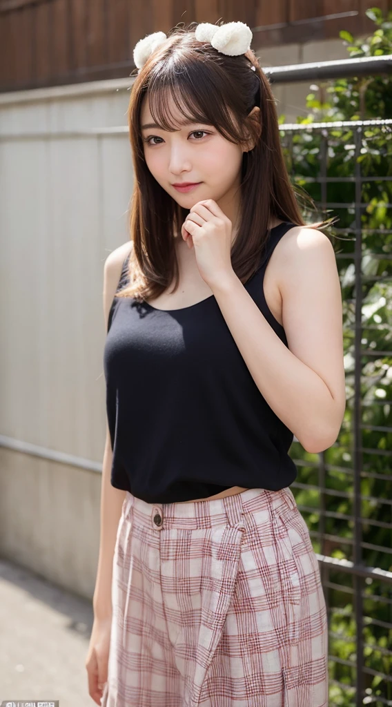 (masterpiece, Highest quality, 8K, High resolution),(Realistic skin texture, Perfect Face, Realistic, Perfect hands, Perfect finger count, Japanese, Girl), (20-year-old), Big Eyes, Brown eyes, Brown Hair, bangs, Twin tails, Big hair ribbon, Small face, Crying face, ((camisole, Flat Chest, navel, Mini Pleated Skirt)), Leaning against a wall, Cute pose, In an abandoned house, Litter