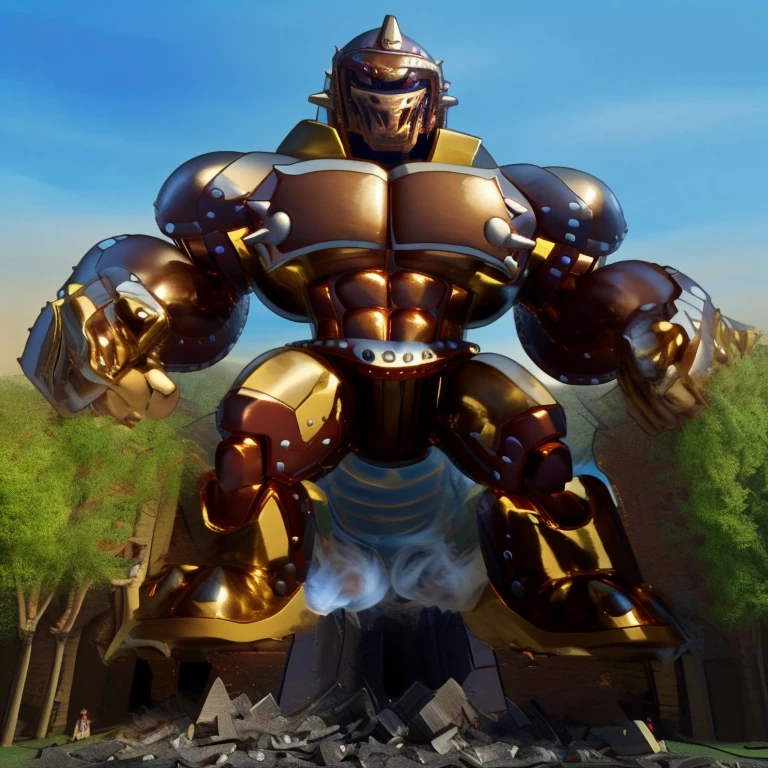 SOLO (masterpiece. official art. 8k. best quality. detailed full body. full body.)

(situation 1 : dominating Armored Flazzard. Armored Flazzard is over 1000 meters long. focus GIANT mechanical Muscular Armored Flazzard is trampling the city. Looking down. macro. stomp. Low-angle perspective. emphasizing the immense size.)

(situation 2 :smoke and flames rising from the destruction in the city)

(Additional details 1: real texture material. whole body shines like metal. emphasizes the muscles. suit fully made of metal.).

(Additional details 2: Detailed head. Detailed Body. Detailed abs. gigantic muscles. HYPER MUSCLES. Gigachad Muscular. big muscle. pecs. triceps. traps. unusually developed muscular body. body full of huge muscles. showing off muscles. pectorales enormes. Exaggeratedly huge muscles. huge muscles. long legs.).
