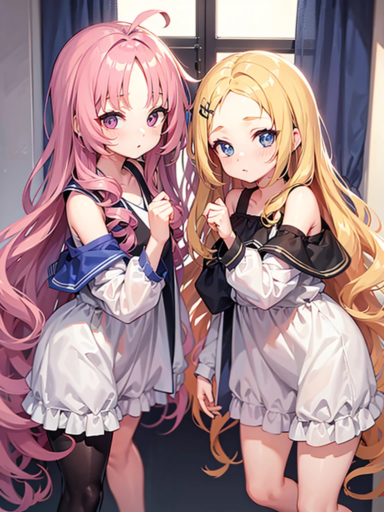 Anime girl curtain bangs curly on both side showing forehead