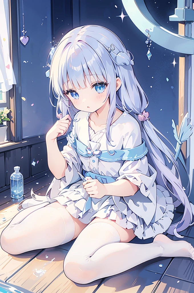 mermaidモチーフのMagical girl、Highest quality、Loriータ、Confused eyes、、small、Lori、Young Girl、Water Manipulation Magic、水を司るMagical girl、beautiful girl、cute、Full-body portrait、light blue、Have a koto、Playing the lyre、Clear eyes、pose、Magic Exercises、mermaid、Magical girl