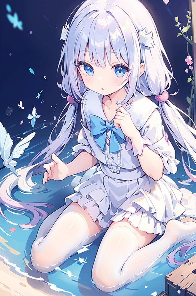 mermaidモチーフのMagical girl、Highest quality、Loriータ、Confused eyes、Primary school students、small、Lori、Young Girl、Water Manipulation Magic、水を司るMagical girl、beautiful girl、cute、Full-body portrait、light blue、Have a koto、Playing the lyre、Clear eyes、pose、Magic Exercises、mermaid、Magical girl