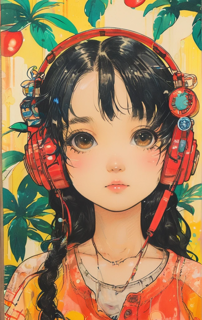 ((Background made up of chains and flowers))、scribble, nightmare, Doll-like face, Manga Style, rough sketch, Horror elements, (masterpiece), (High resolution), (Very delicate), (clear), Manga Style illustration,Japanese painting, (spooky), crazy illustration, Flat Illustration, spooky外観, (Mr..々Color Hair Styles), Unique atmosphere、Small eyes、(Flat Chest), ((Muddy hair)),chain wrapped around body、((spookyタトゥー))、Holding a balloon,(Colorful clown costumes)、Bold Pose