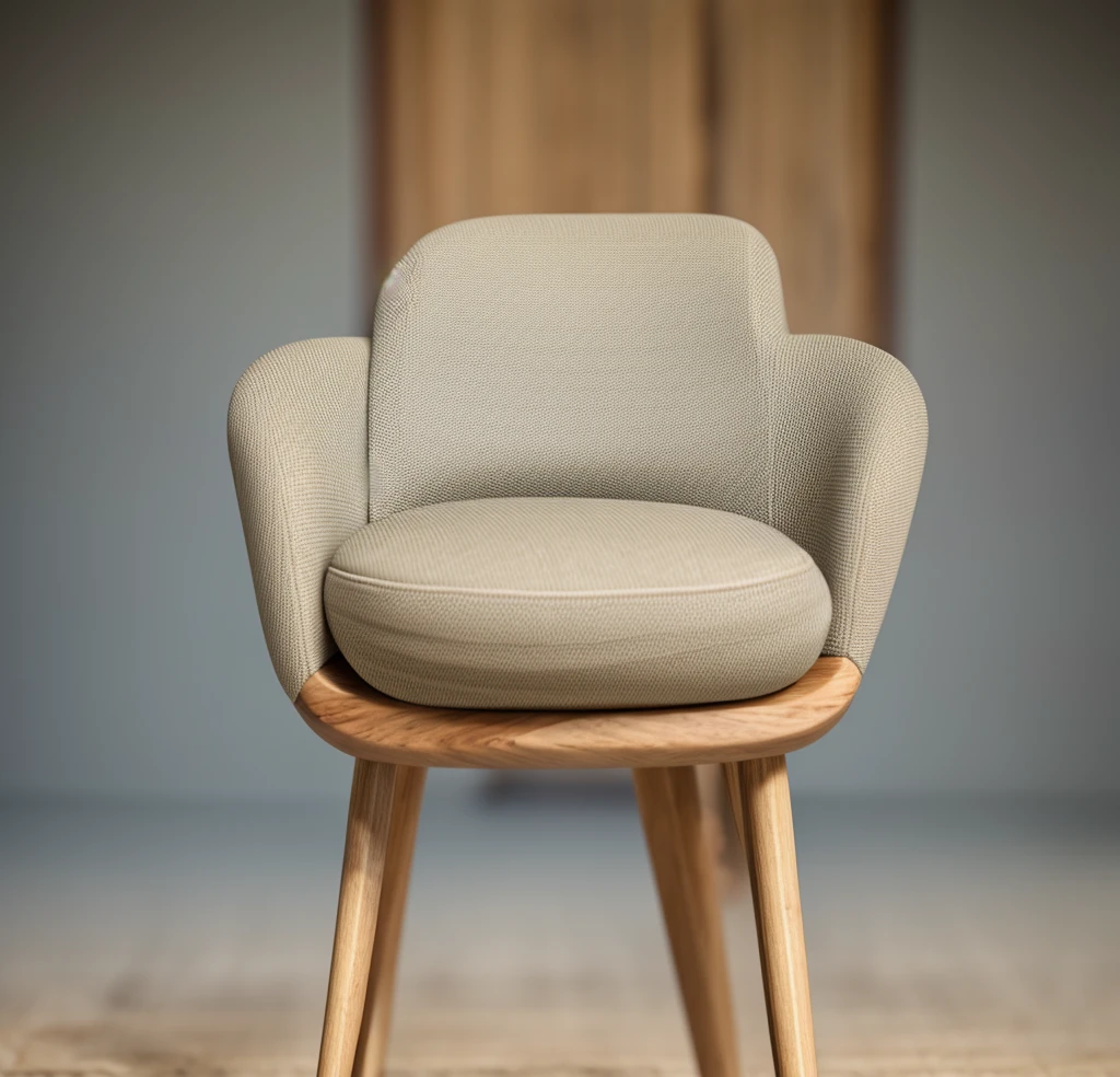 Single chair design, wabisabi style:1.3, Super sharp like a photo taken with a professional camera, (Masterpiece, best quality, 8k uhd, dslr, soft light, high quality, super detailed, grain film, Fujifilm