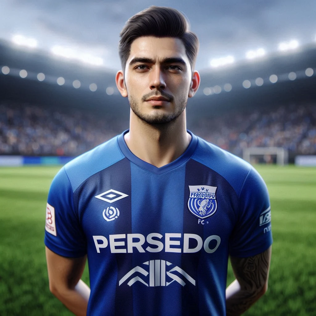 arafed image of a man in a blue soccer uniform standing in a stadium, 8k portrait render, game cg, official artwork, nico delort, joel torres, anton fadeev 8 k, 8 k cg render, ferdinand knab background, profile pic, semi - realistic render, maxwell render, promotional render, henry ascensio, promo art