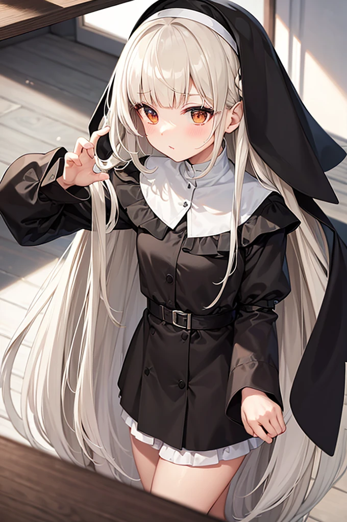 masterpiece,Sister Claire（Nijisanji）,Long Hair,Cream colored hair,Sharp bangs,Black Sister&#39;s Clothes,Plump clothes（1:2）,Medium chest,Big thighs