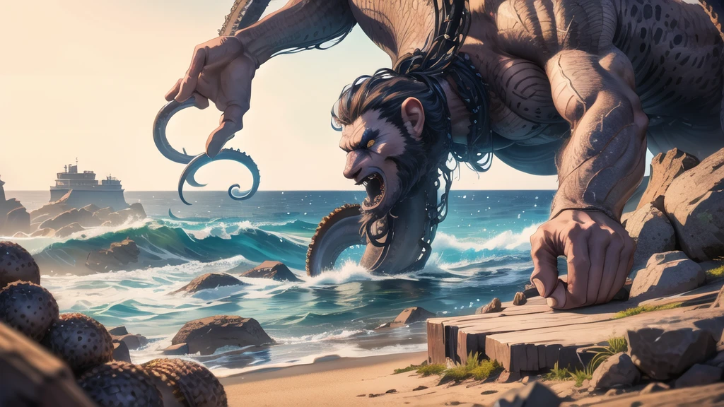 Kraken geography data in detailed hyper-realistic photography.