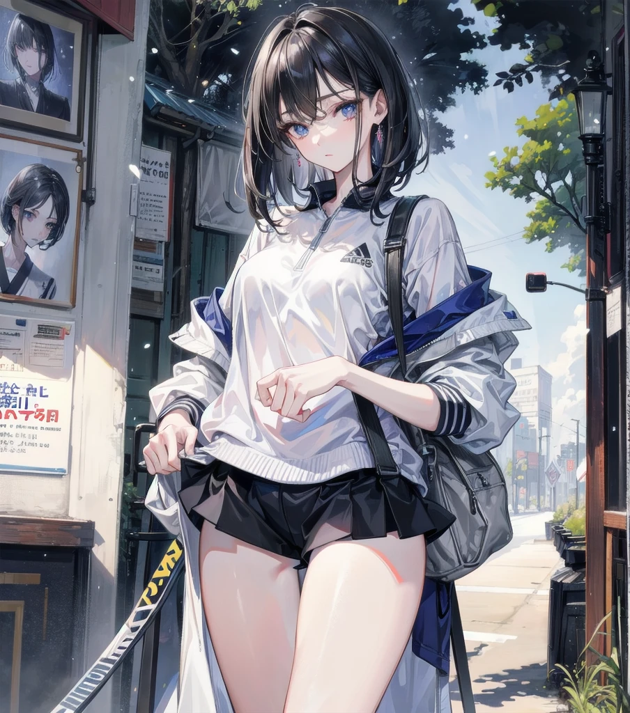 extremely detailed,
(Ellen 18-years-old, short dark layered hair, Brown-eyed, small breast:1.0),
Prostitute, street