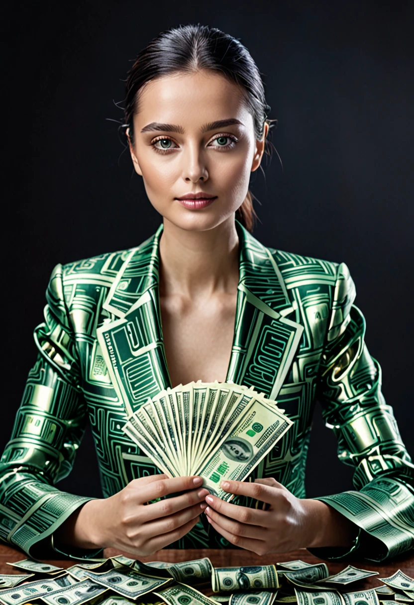 Photograph of a person making a lot of money using artificial intelligence realistic image 