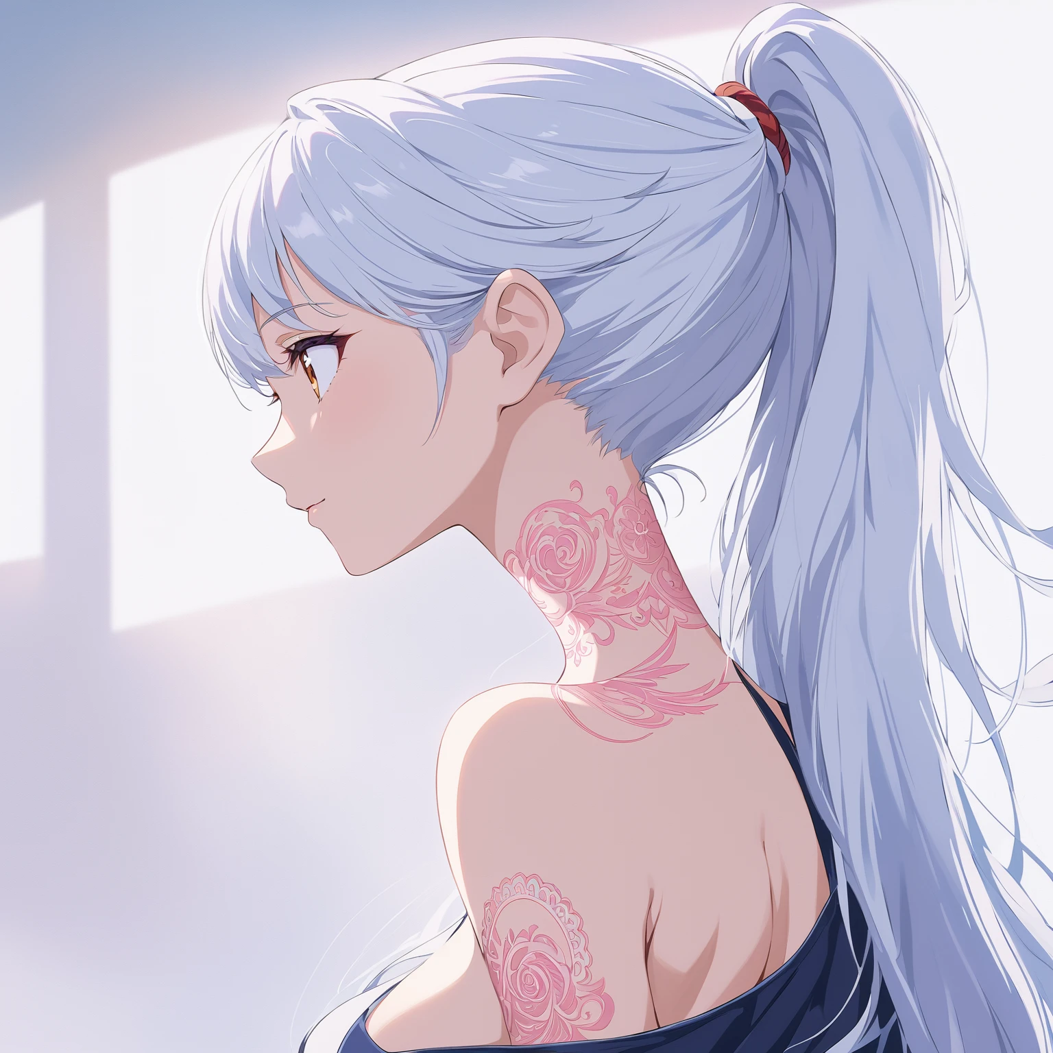 anime girl with long white hair and pink tattoo on her chest, profile of anime girl, beautiful anime girl, girl with white hair, beautiful anime woman, smooth anime cg art, perfect white haired girl, white haired deity, detailed digital anime art, beautiful anime portrait, silver hair girl, digital anime art, tifa lockhart with white hair, silver hair (ponytail)