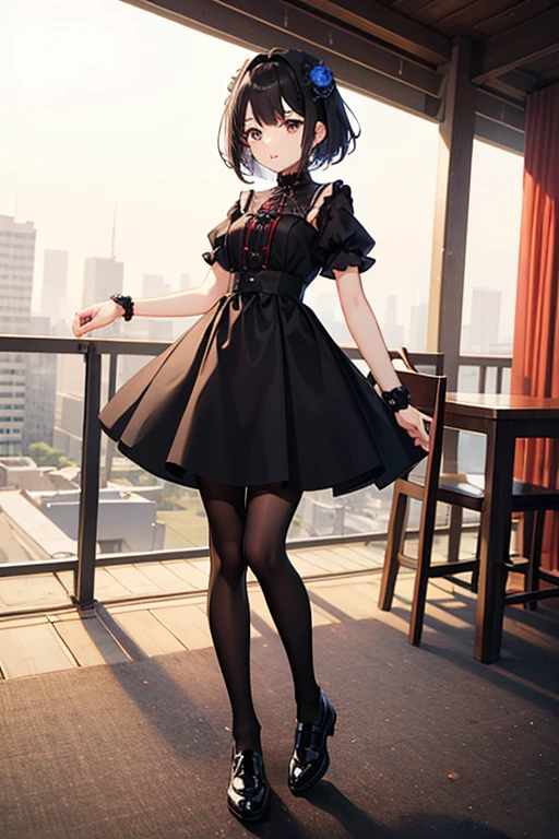 Highest quality、Black Hair、Iris、Short Hair、Girl、cute、18-year-old、、Small hair fastening、Full Body Tights、It's tight and shows off your body lines.、Embarrassed、