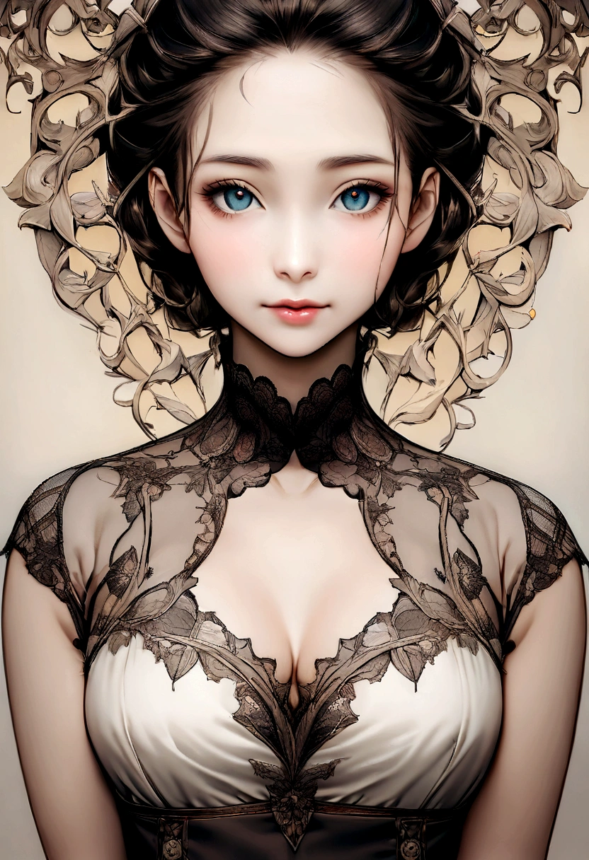 (best illustrations)、8k UHD resolution、intricate details、highest quality、realistic、Super detailed、best lighting、best shadows、soft lighting、Ultra HD、Ultra-realistic、Tyndall effect、Photoreal、(high detail skin:1.2)、 (intricate details, Complement, face to face_v1:0.5), (beautiful and delicate face, beautiful and delicate eyes, perfectly proportioned face, high resolution skins, fine skin, Optimal ratio of 4 fingers and 1 thumb, arm under chest, red tattoo on lower abdomen、wow wow, wide hips, smooth abdomen, thin and thin skin, __fashion__, __hair__:1.25)、Digital single-lens reflex camera、 absurd、(table top: 1.3), (maximum resolution: 1.2), (Ultra HDTV: 1.2), cinematic light, fine eyes and skin, detailed facial features, , (sharp focus: 1.2), (focus on face:1.2),perfect style, beautiful face, acura, anatomically correct, Highly detailed face and skin texture, fine eyes, double eyelid, thin eyebrows, glitter eyeliner: 1 natural cheeks, Glossy skin, Fair skin: 1.2, (glossy lips: 1.4),(embarrassed look: 1.2),Highly detailed face and skin texture, fine eyes, double eyelid, natural cheeks, glossy lips: 1.4,exposed cleavage、Bewitching。charm、 Beautiful devil woman from hell, Surreal female portraits by David Hockney and Alphonse Mucha, Charm Woman Portrait、fantasy art, chinese doll、Chinese actress、dungeon、dragon、Devil's Palace、devil's torture chamber、night、dark style 、in the dark、(detailed spooky background:0.8), magic、 1 girl、evil nun、dark necromancer、Succubus、Devil's Daughter、Shinonome Umi、bat wings,(((devil horns)))、 ((((round glasses)))),(((big breasts)))、(devil'tail)、(Red eyes are shining:1.6)、The red eyes are very clear and detailed, your eyes are made up so beautifully, ((red eyes:1.0)),intricate tattoo, demonic intricate tattoo, Tattoo on the thigh, body tattoo, masterpiece、最もbeautiful face、baby face、cute smile、beautiful plump red lips、Charming Muscular Body、devil's charm body、devil style、Charm Black Magic Costume、long hair、Braid、黒hair、ponytail、beautiful expression、body up、big breasts emphasize、bust, super tight chest, Breast augmentation surgery, The chest is very large and round,tigh