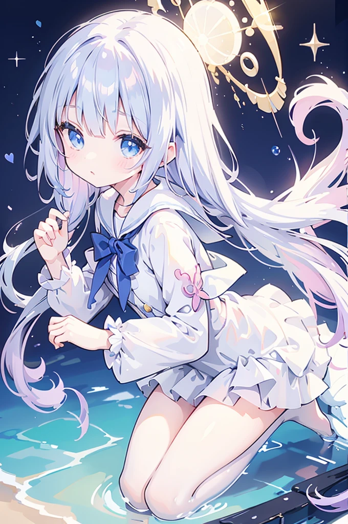 mermaidモチーフのMagical girl、Highest quality、Loriータ、Confused eyes、Primary school students、small、Lori、Young Girl、Water Manipulation Magic、水を司るMagical girl、beautiful girl、cute、Full-body portrait、light blue、Have a koto、Playing the lyre、Clear eyes、pose、Magic Exercises、mermaid、Magical girl