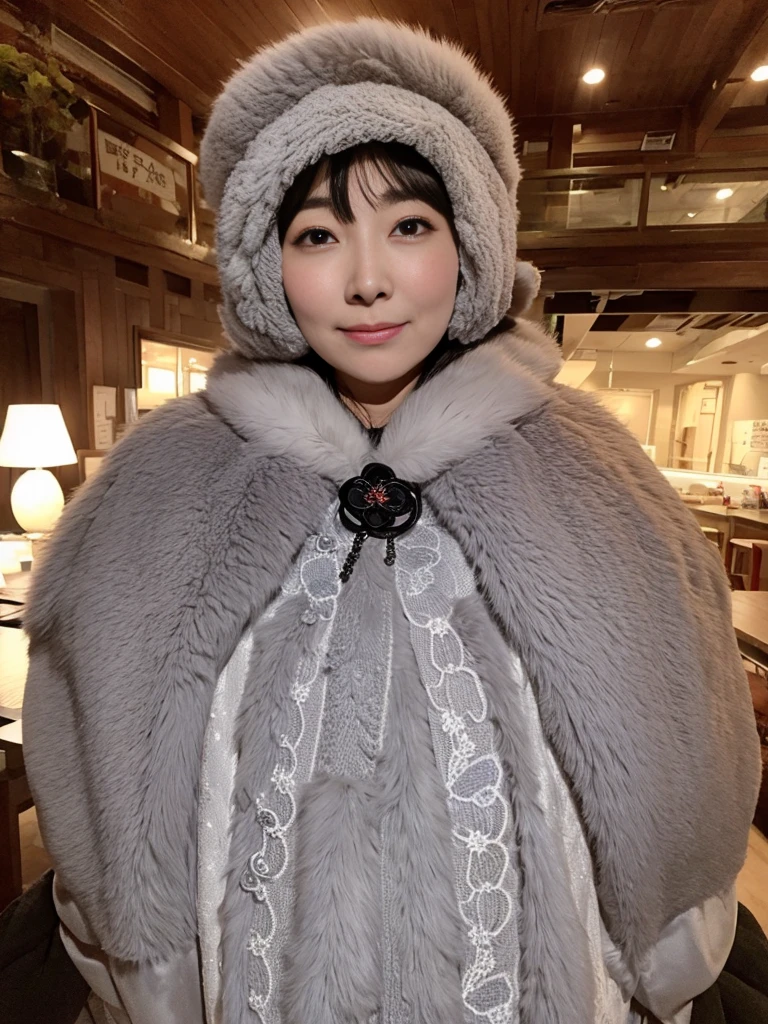 fluffyの毛皮。fluffy。Wedding dressを着た女性たちの写真。Wedding dress、Grey fur cape。Surrounded by fair-skinned adult women。Women wearing fur dresses and veils covering their faces are lined up。Beautiful women in luxurious furs。The dark dungeon of an old stone castle。Fisheye Lens、Fur coat。Multiple women。