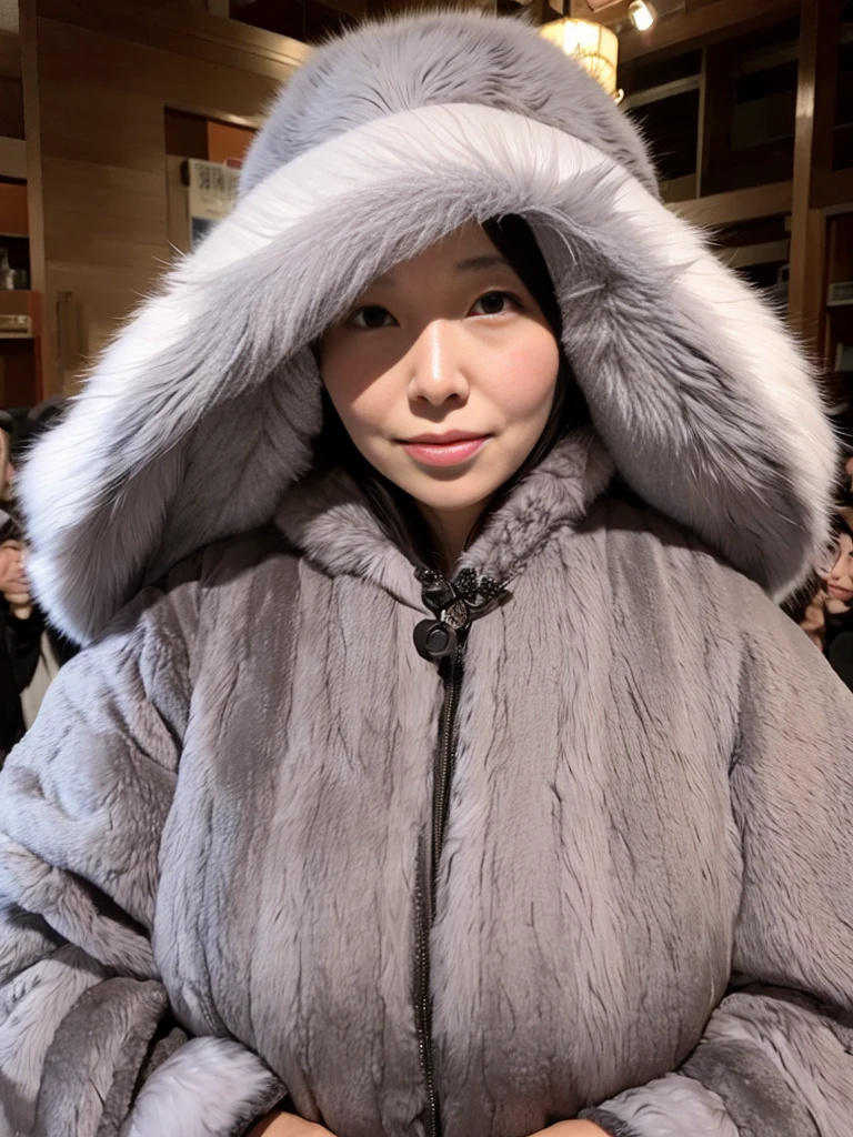 fluffyの毛皮。fluffy。Wedding dressを着た女性たちの写真。Wedding dress、Grey fur cape。Surrounded by fair-skinned adult women。Women wearing fur dresses and veils covering their faces are lined up。Beautiful women in luxurious furs。The dark dungeon of an old stone castle。Fisheye Lens、Fur coat。Multiple women。