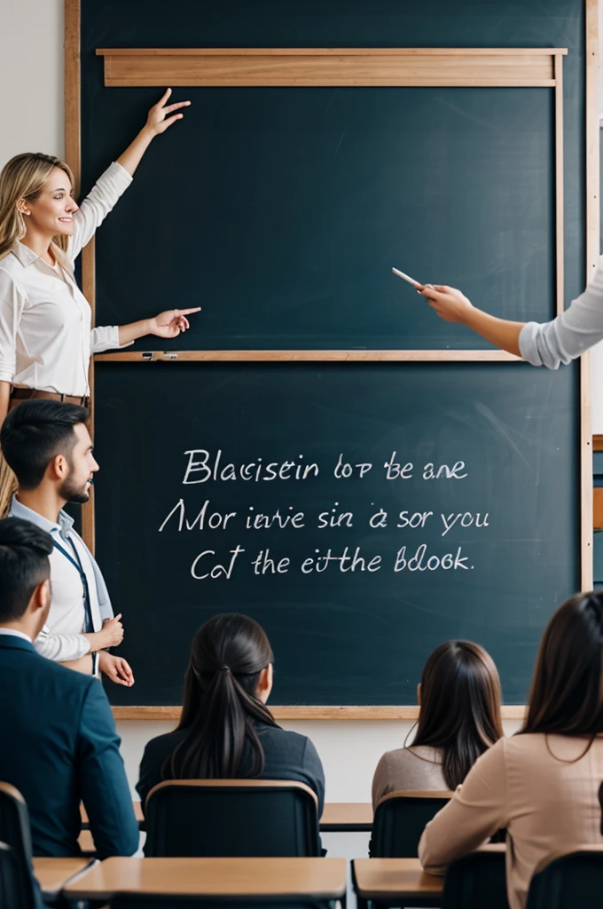 A group of merchants meeting in a classroom, with an instructor explaining in front of a blackboard.