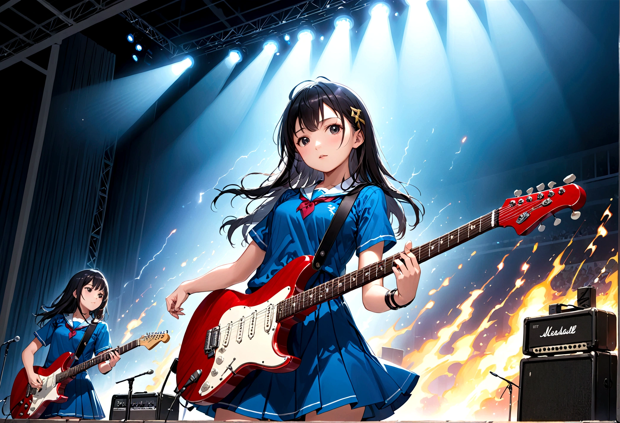 high school girl、Electric guitar、Band performance