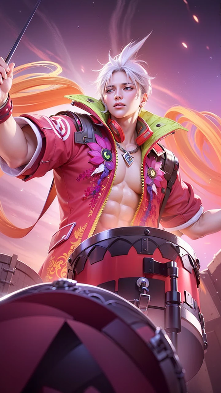 masculine male, masterpiece, ((perfect eyes)) best quality, (semirealism:1.9), beautiful lighting, (extremely detailed CG unity 4k fhd wallpaper), High Detail, Sharp focus, dramatic outdoors, 1 boy ,19 years old, white hair, light purpel eyes, smile.