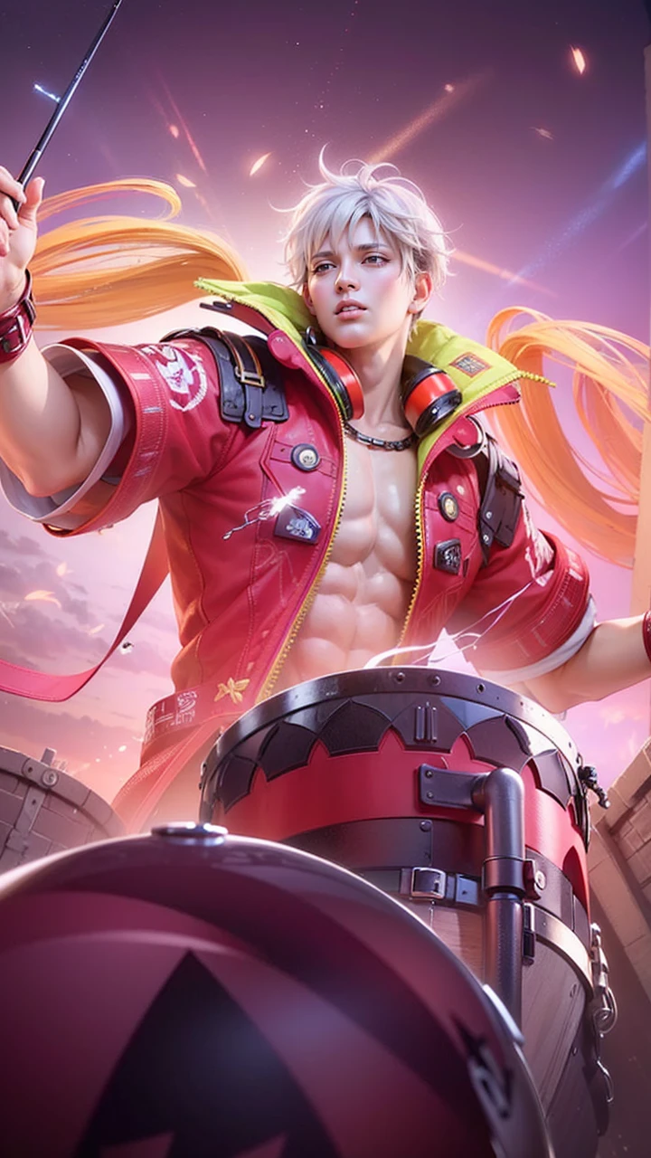 masculine male, masterpiece, ((perfect eyes)) best quality, (semirealism:1.9), beautiful lighting, (extremely detailed CG unity 4k fhd wallpaper), High Detail, Sharp focus, dramatic outdoors, 1 boy ,19 years old, white hair, light purpel eyes, smile.