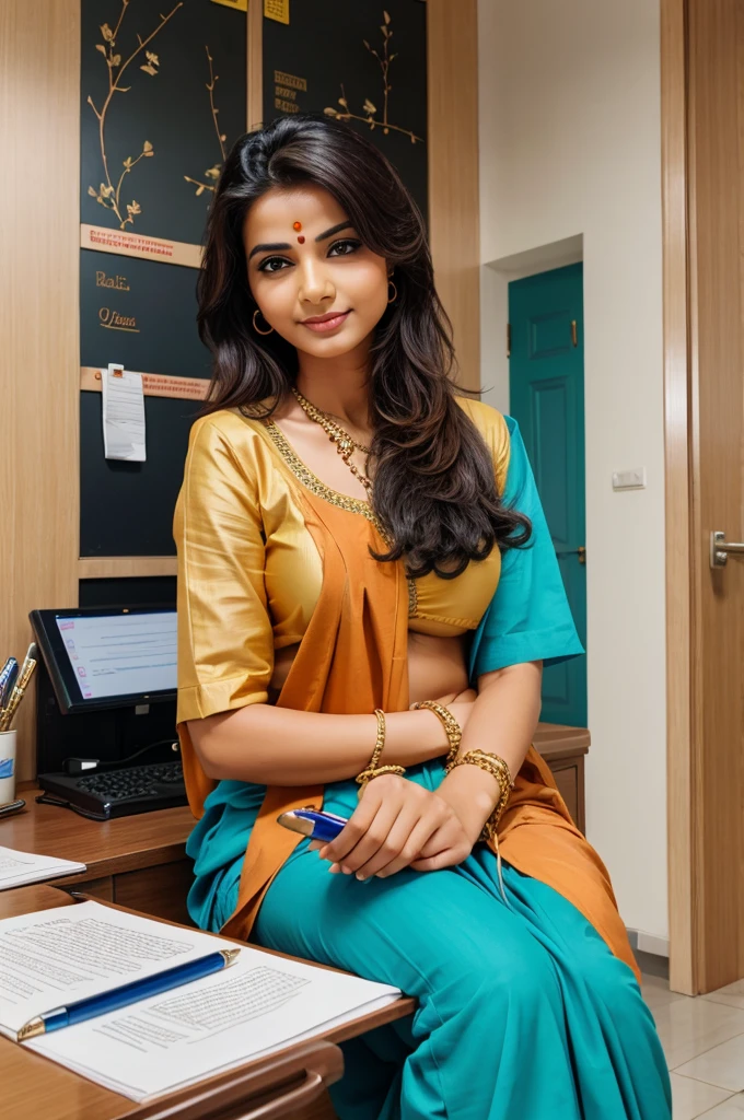 A beautiful doctor in background  writing Krishna clinic 