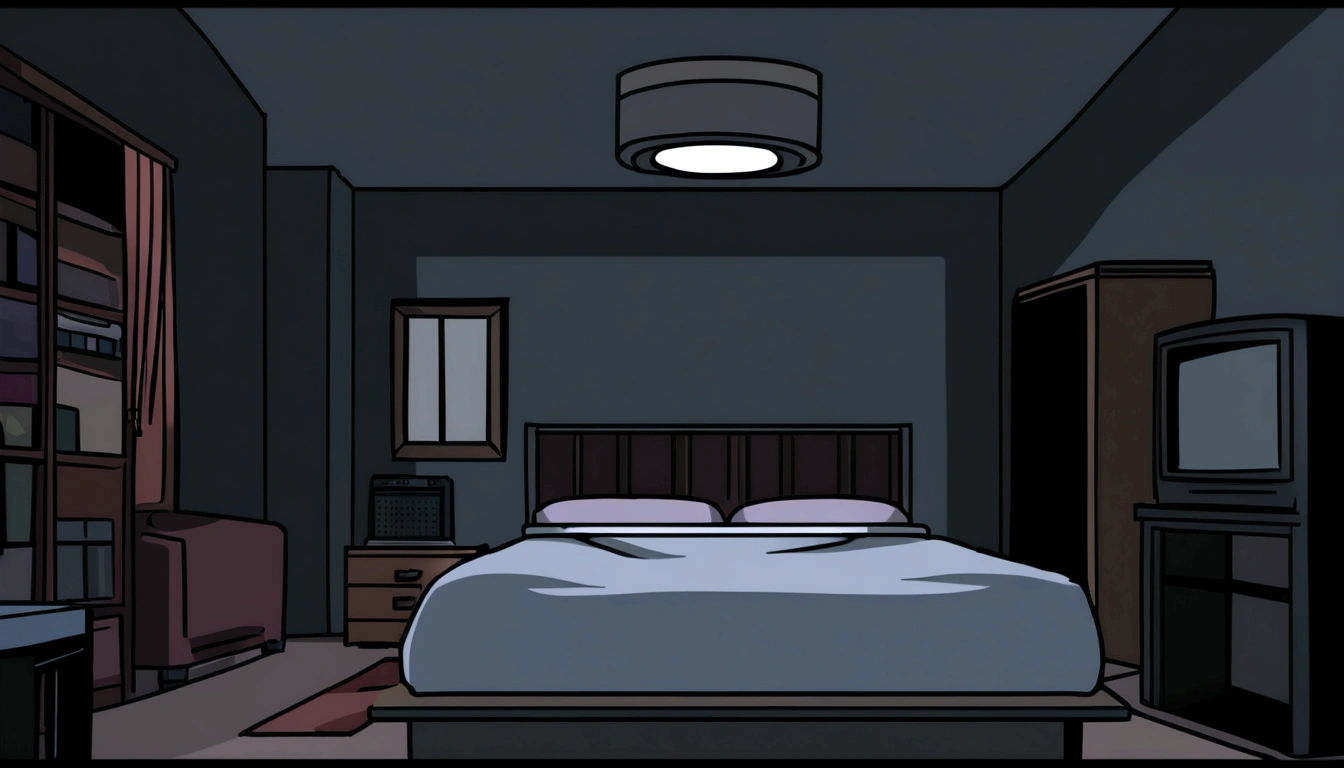 Comfortable room at night, Using headphones, 2D style anime, Low Fidelity, harddisk, Dark Environment