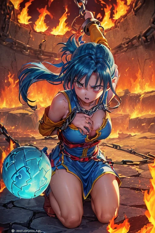 (((Dragon Quest 3 Costumes)))、distinct、(((Female)))、(((Whole body expression))),(((wise)))、(((alone)))、(((Go down)))、(((Clothes are torn)))、((Make the most of your original images))、((The clothes are severely torn))、((Bloodstained))、((Stockings are torn))、((Best image quality、8K))、Ultra-high resolution、(((On one knee)))、(((Hands tied with chains))),(((I'm fainting))),(((Bleeding from many wou(My chest is about to burst)))、(((The flames burn on the clothes)))、(((Hot air makes it hard to breathe)))、(((The costume is torn)))、(((Under attack from the enemy)))、(((My body is numb)))、(((Direct lightning strike)))、(((Rock Bottom of Despair)))、(((I am enduring it with willpower alone.))),(((The flames burn on the clothes)))、(((Eyes are clear)))、(((Hands bound with chains)))、(((True to the original)))、(((Follow the instructions faithfully)))。