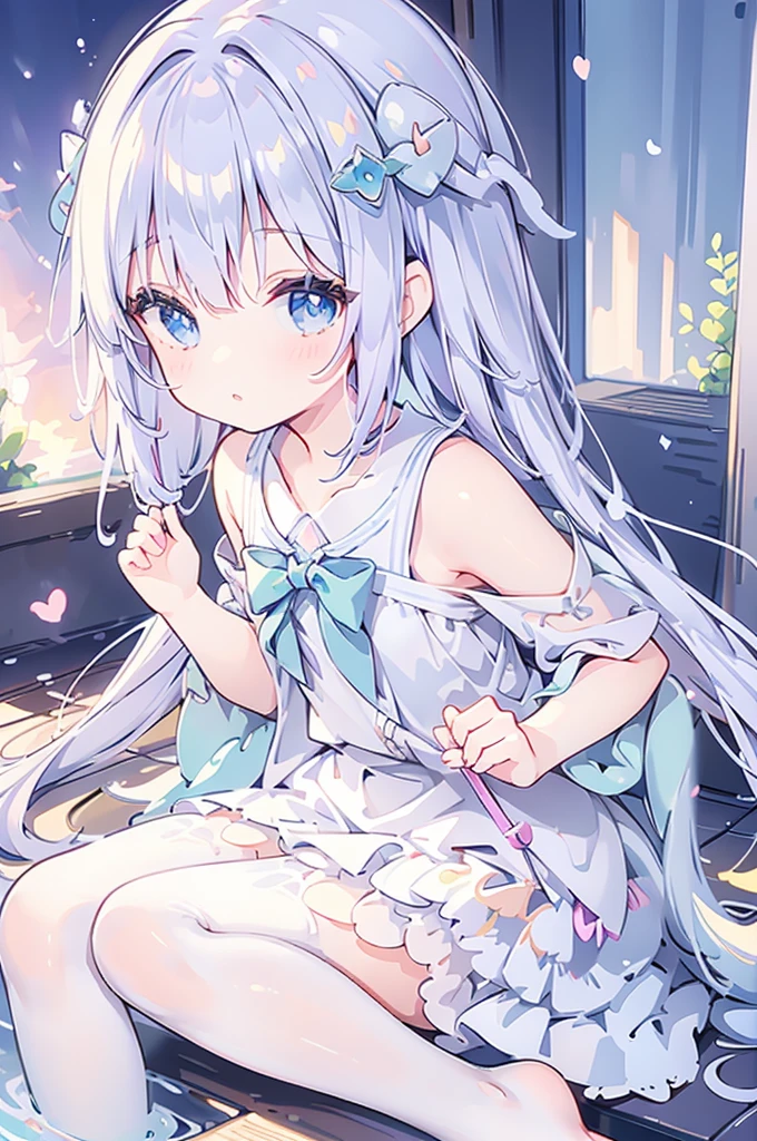 mermaidモチーフのMagical girl、Highest quality、Loriータ、Confused eyes、、small、Lori、Young Girl、Water Manipulation Magic、水を司るMagical girl、beautiful girl、cute、Full-body portrait、light blue、Have a koto、Playing the lyre、Clear eyes、pose、Magic Exercises、mermaid、Magical girl、front