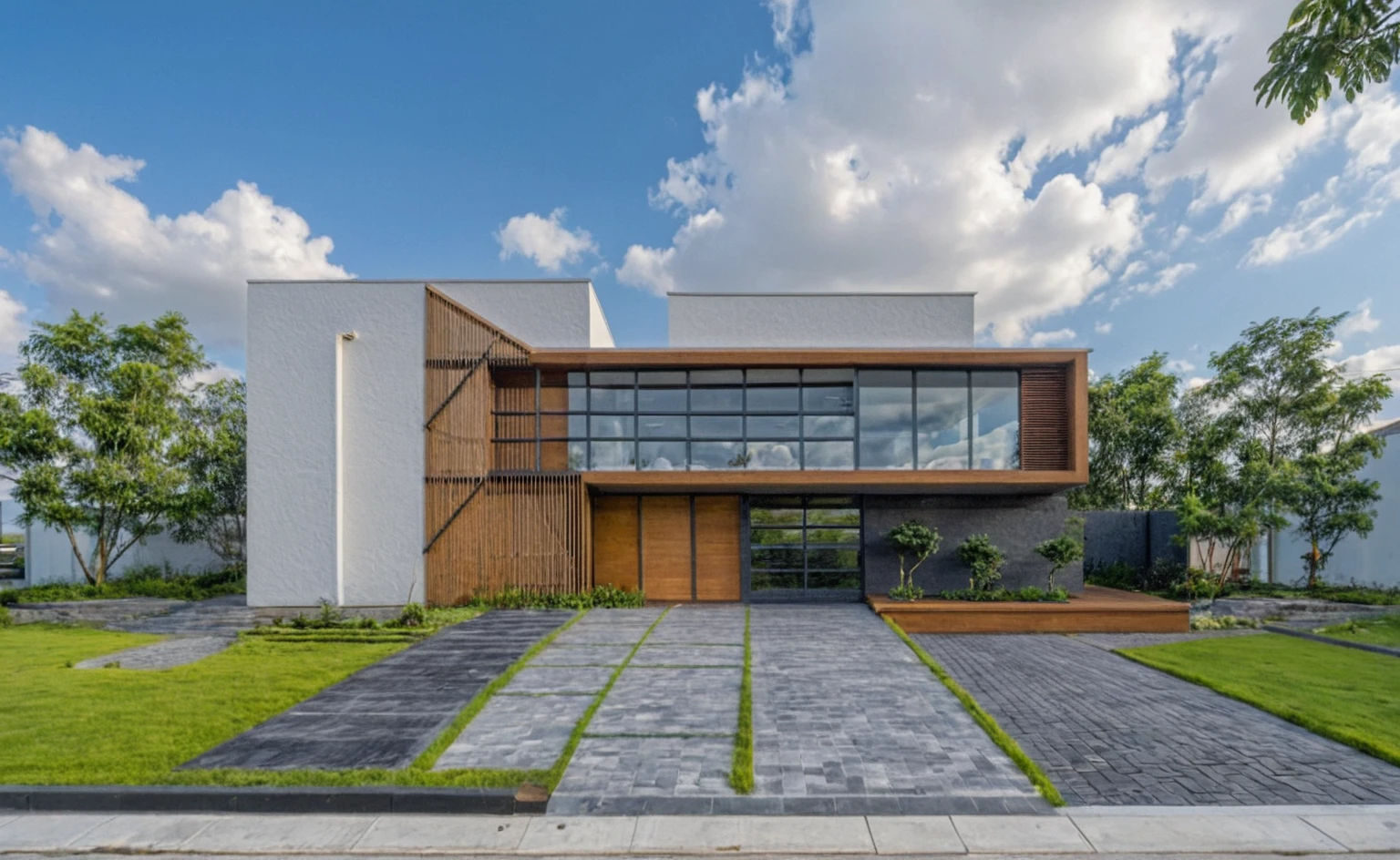 Masterpiece, 4k pixcel, high quality, best quality, authentic, super detail, outdoors, onestoreyvillaXL, aiaigroup, house style modern on the street ,stairs, white wall ,road,pavement, grass, trees, sky, cloud, (daylight:1.1)
