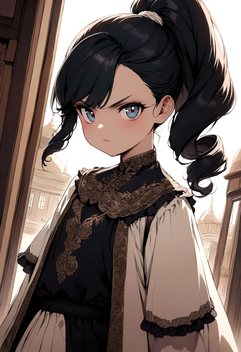 Cute indian girl having cute eyes fair skin colour curly black hair one pony in 14 year old