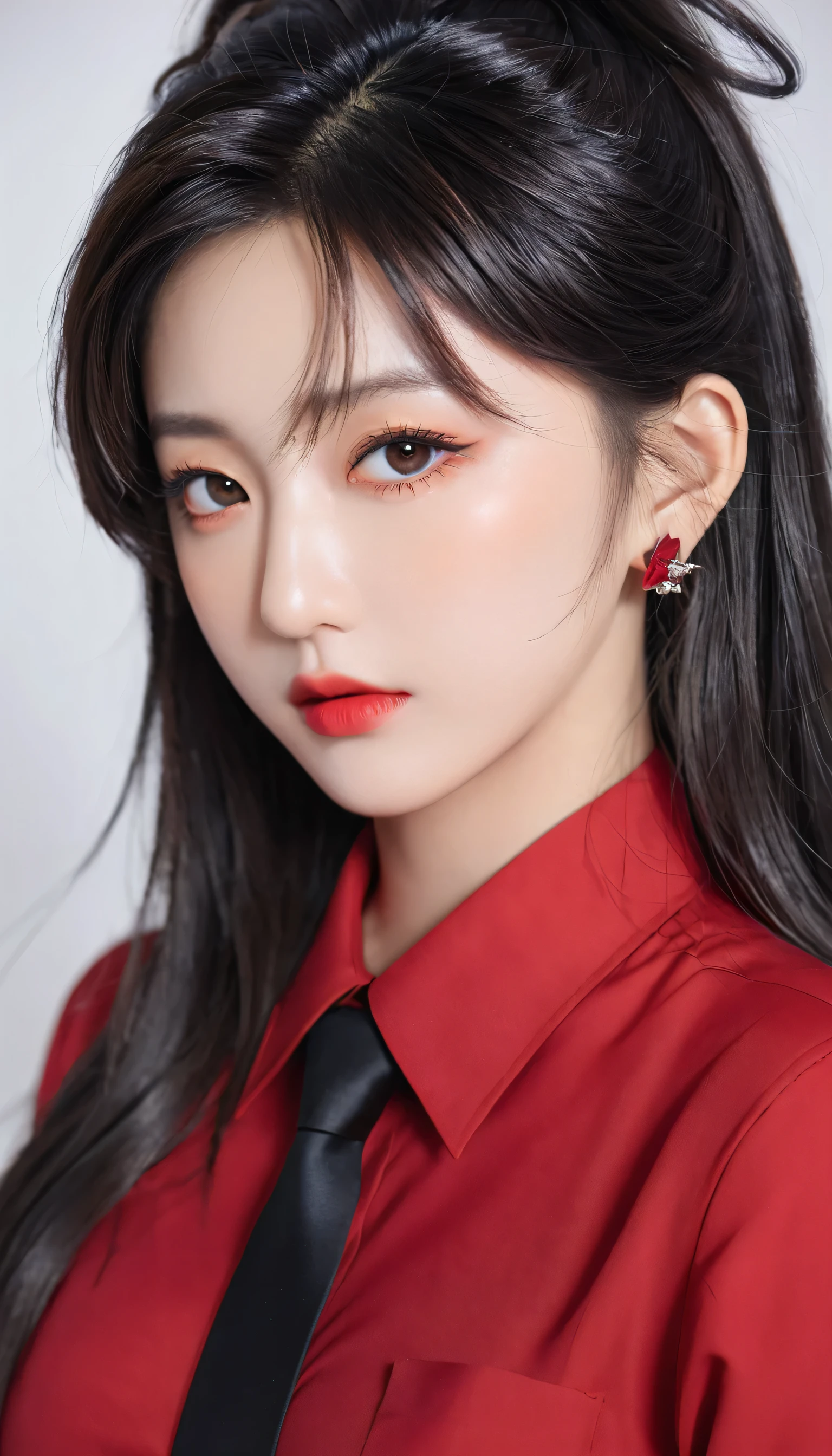 anime girl in red shirt and black tie posing for a picture, by Yang J, extremely detailed artgerm, rin tohsaka, artgerm jsc, artwork in the style of guweiz, beautiful digital artwork, artgerm. high detail, range murata and artgerm, style artgerm, ig model | artgerm