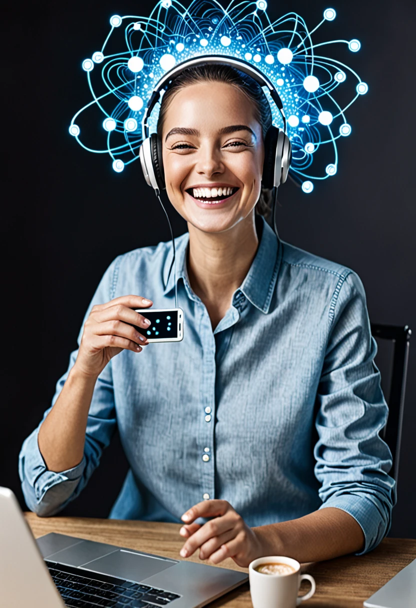 Photograph of a happy person mastering artificial intelligence and earning money 