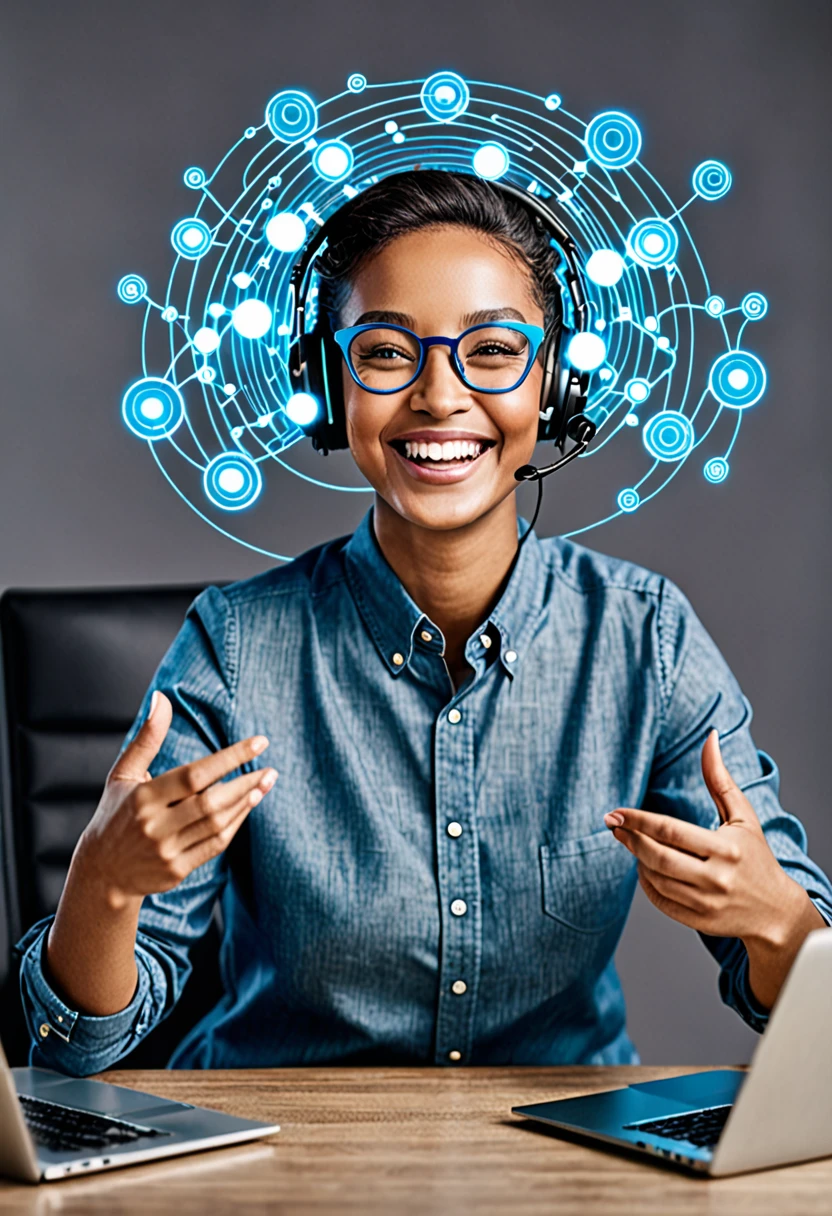 Photograph of a happy person mastering artificial intelligence and earning money 