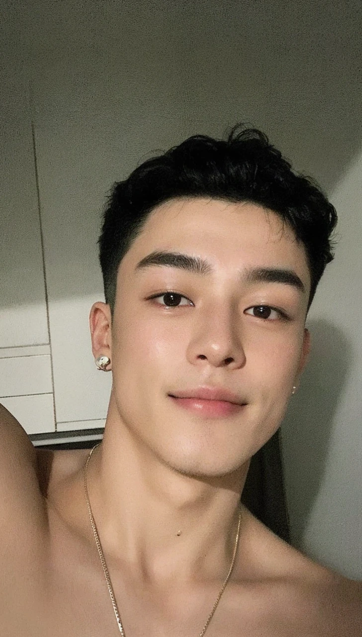a close-up of a person wearing a leather jacket and smiling, Jungkook, cai xukun, hyung tae, smiling right, taejune kim, glossy from rain, taken at the beginning of 2020, profile picture with headshot, south korean man, adorable and pale korean face, he is about 2 5 years old, korean artist, Portrait of cute korean