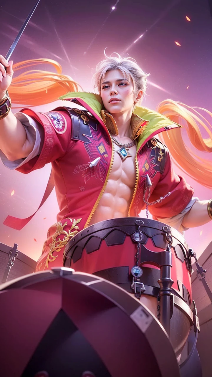 a close up of a person holding a sword in a room, masculine male, masterpiece, ((perfect eyes)) best quality, (semirealism:1.9), beautiful lighting, (extremely detailed CG unity 4k fhd wallpaper), High Detail, Sharp focus, dramatic outdoors, 1 boy ,19 years old, light purpel eyes, 8k, ultra hd, ultra detailed texture, hyper realistic, masterpiece, detailed texture, detailed face, detailed skin, detailed lighting, (photorealistic:1.5), best quality, beautiful lighting, cinematic lighting, professional lighting, ultra highres, realistic, detailed hair, real hair, high quality, (realskin:1.5), extremely detailed, finely detail, ultra-detailed, glare.