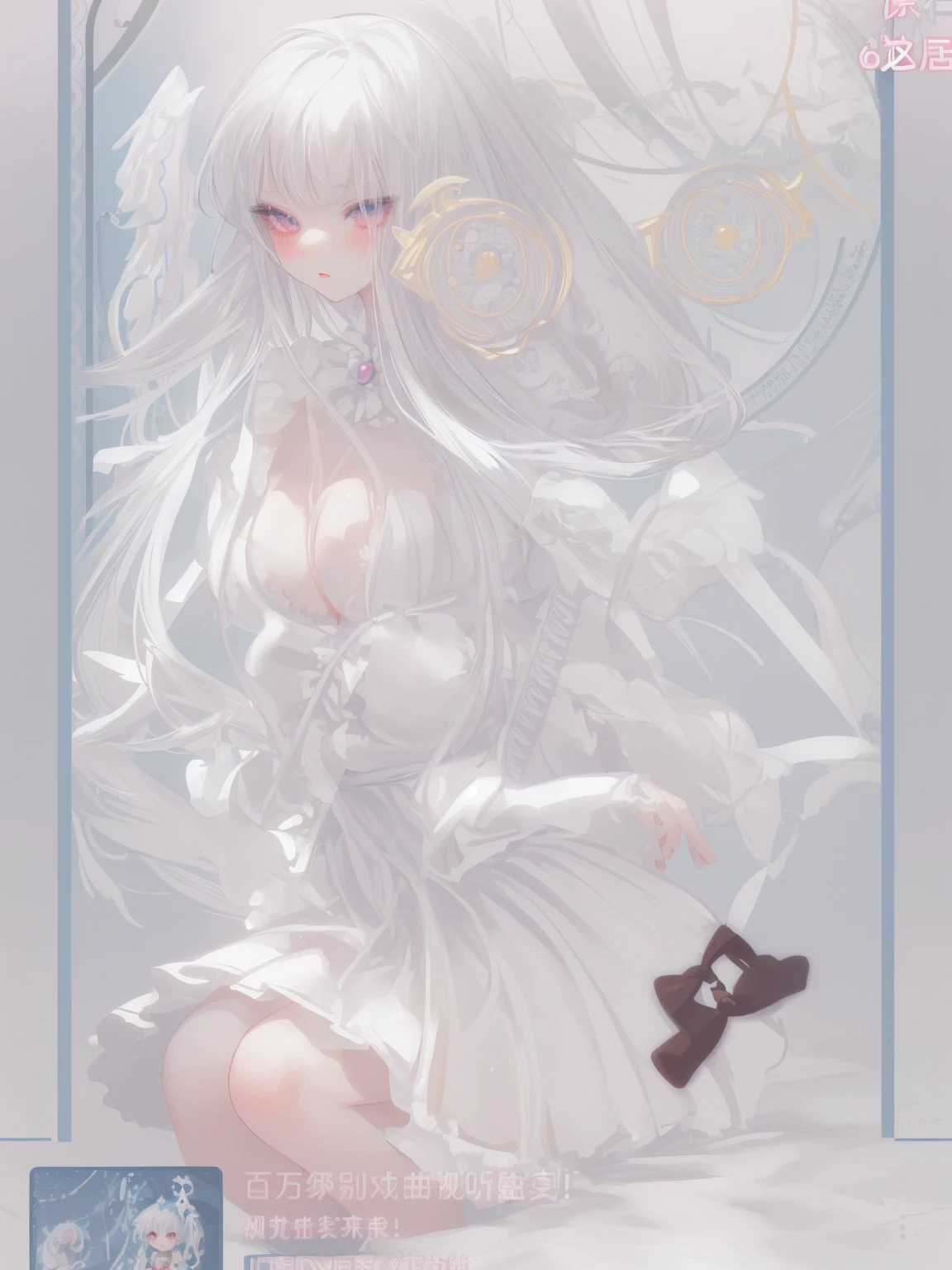 ((top-quality)), ((​masterpiece)), ((Ultra-detail)), (extremely delicate and beautiful), a close up of a person holding a cell phone with a picture of a girl, ahegao, white haired deity, my dress up darling anime, anime goddess, angelic purity, , ahegao face, cute anime waifu in a nice dress, soft anime illustration, li in dress, shadowverse style, anime barbie in white stockings