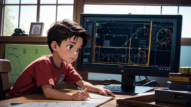 illustration of a small boy playing as if he were an engineer