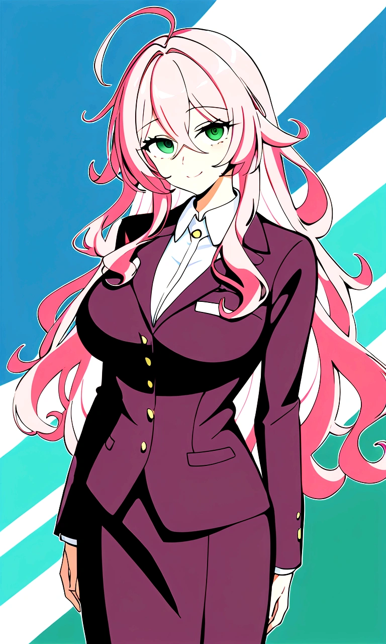 private teacher、Big Breasts、Pink Hair、Long Hair、Straight Hair、Ahoge、kind、Green Eyes、Droopy eyes