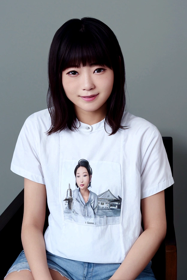 Highest quality、perfection、Beautiful woman、young、20-year-old、short hair、T-Shirts、Shorts、summer、smile、living room、Sit on a chair、Asahi、Bright atmosphere、cheerful personality、Beautiful scenery、Famous actress、model、Small face、Big round eyes、Small Mouth、Photo of your face、Japanese