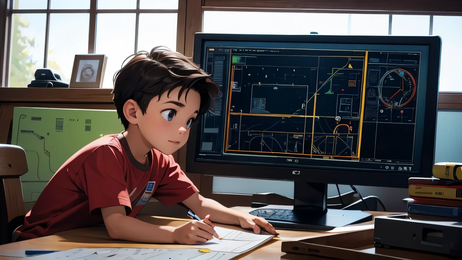 illustration of a boy playing as if he were an engineer
