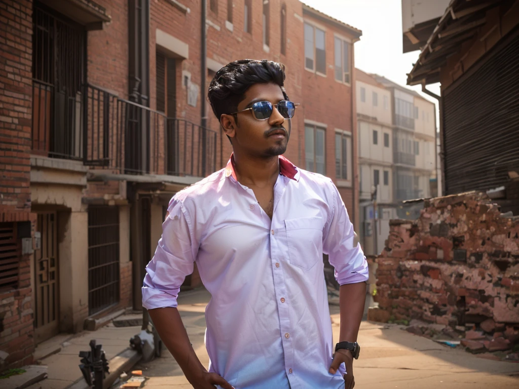 there is a man standing in front of a pile of bricks, jayison devadas style, jayison devadas, stylish pose, casual photography, * colour splash *, very artistic pose, candid picture, ayan nag, portrait shot 8 k, with lovely look, cool pose, portrait mode photo, shot on nikon z9, photography, with a cool pose, attractive pose